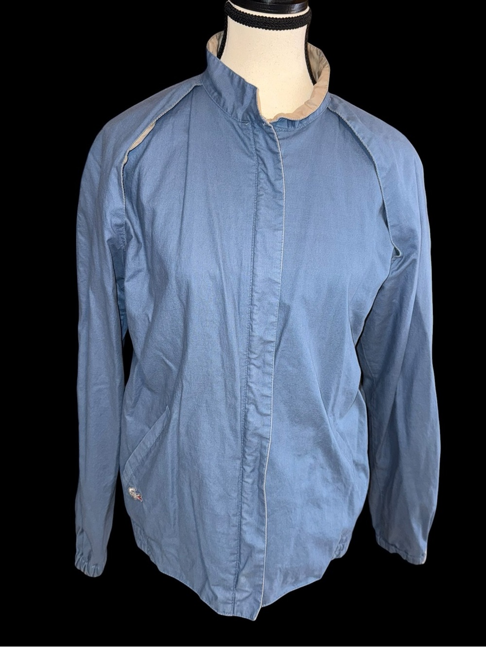 Vintage Izod Lacoste Reversible Jacket Blue Tan Beige Windbreaker Preppy 1980’s